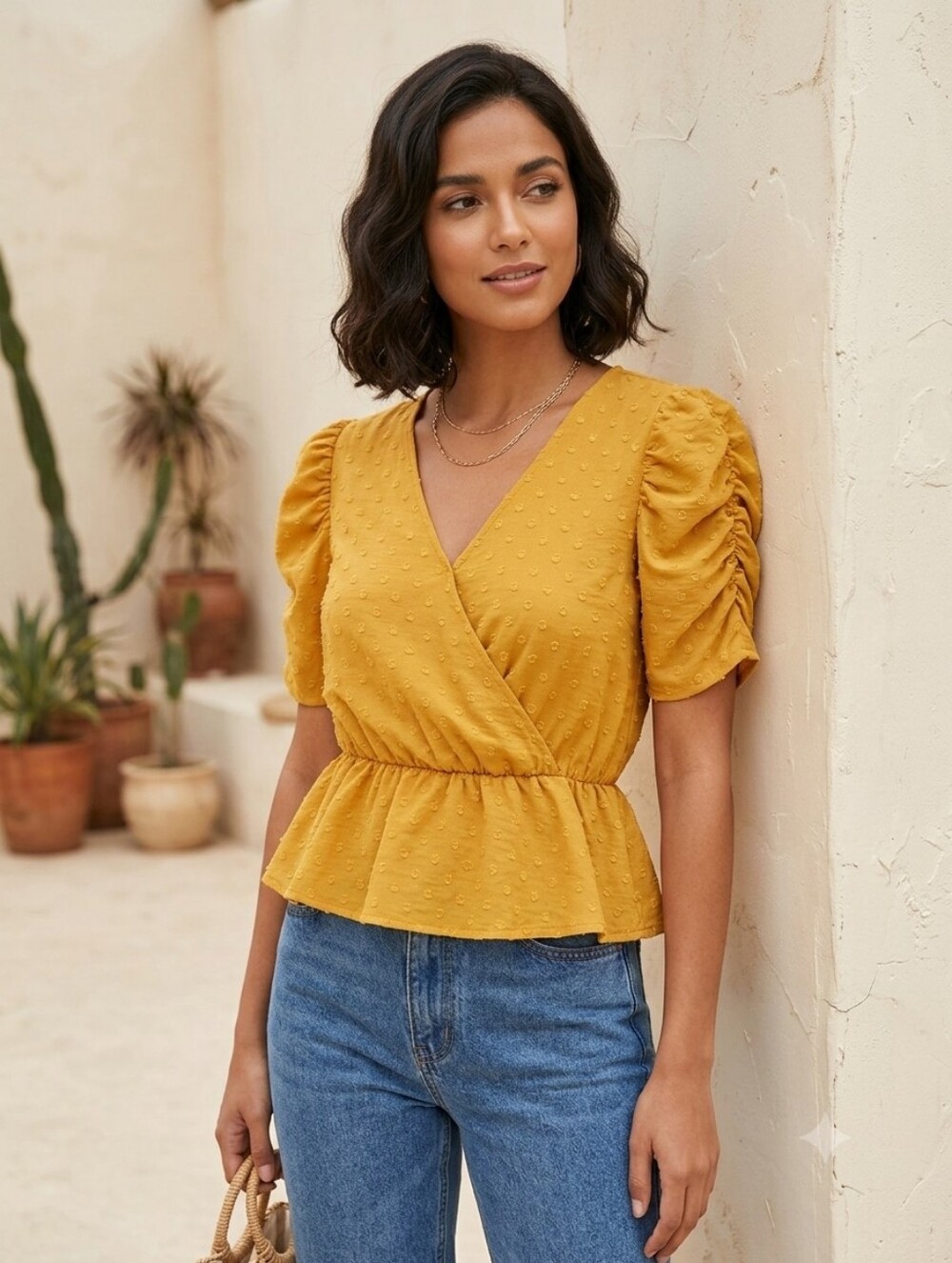 Women's Mustard Yellow Textured Blouse